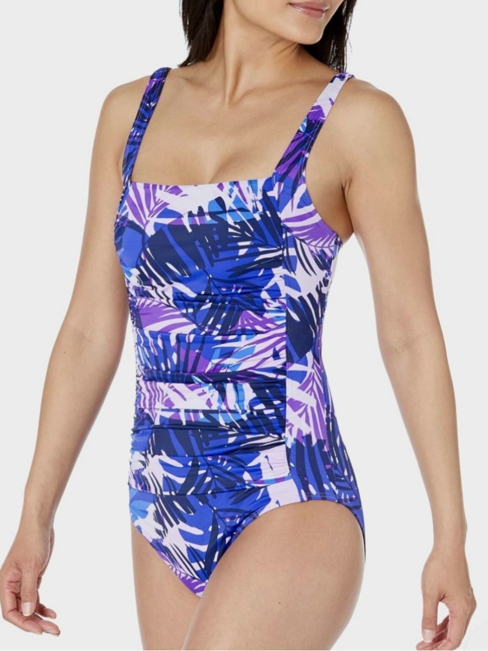 L.L. Bean Sport Square Neck Tanksuit Lilac Palm, 6R